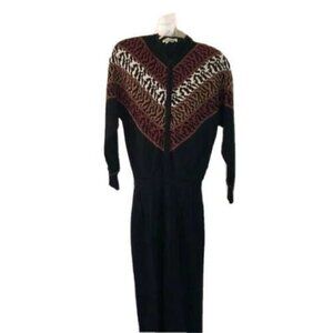 Antonella Preve Jumpsuit Womens Medium M Vintage Black Mixed Leopard Pattern
